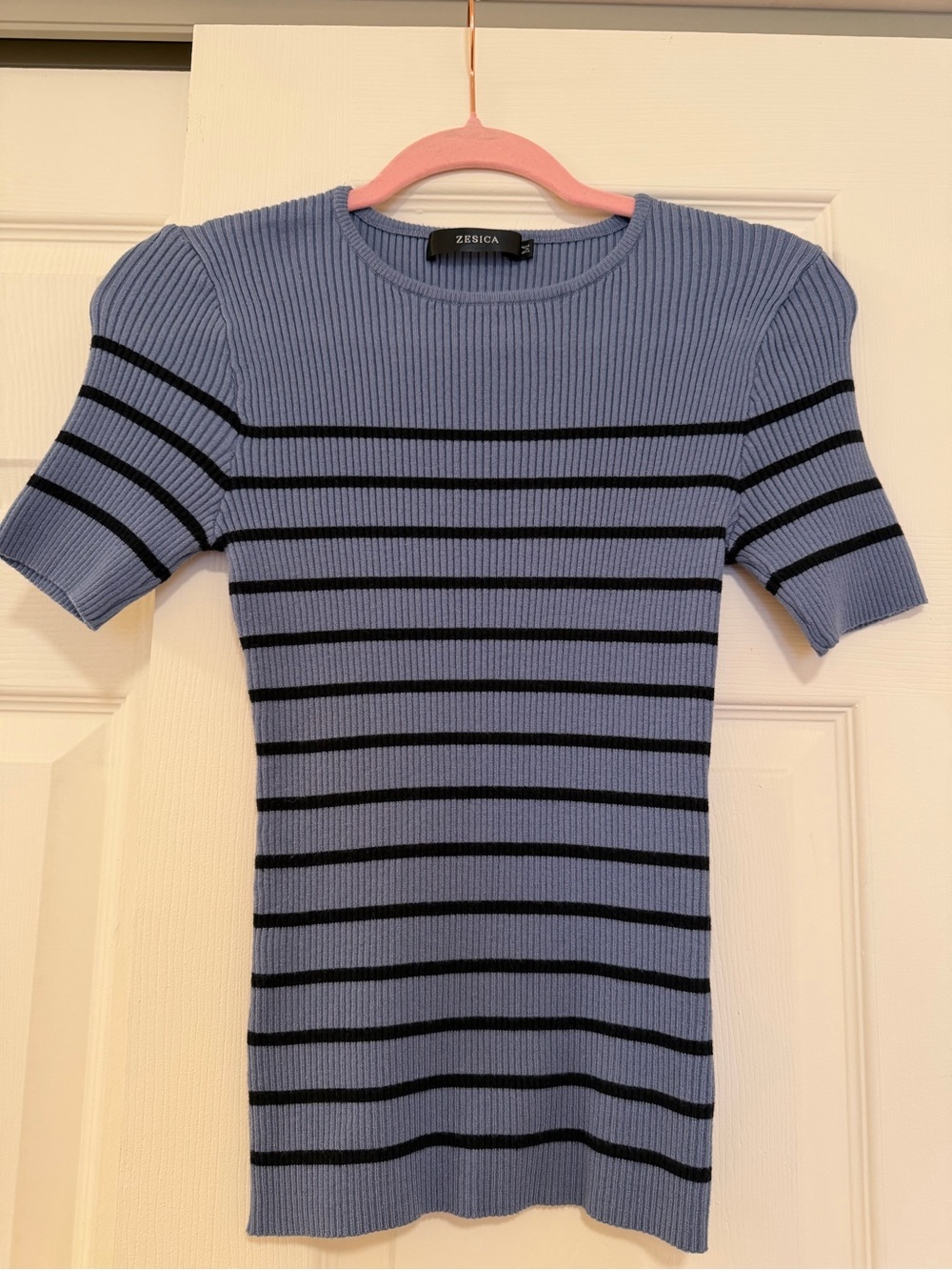 Striped black and blue stretch sweater